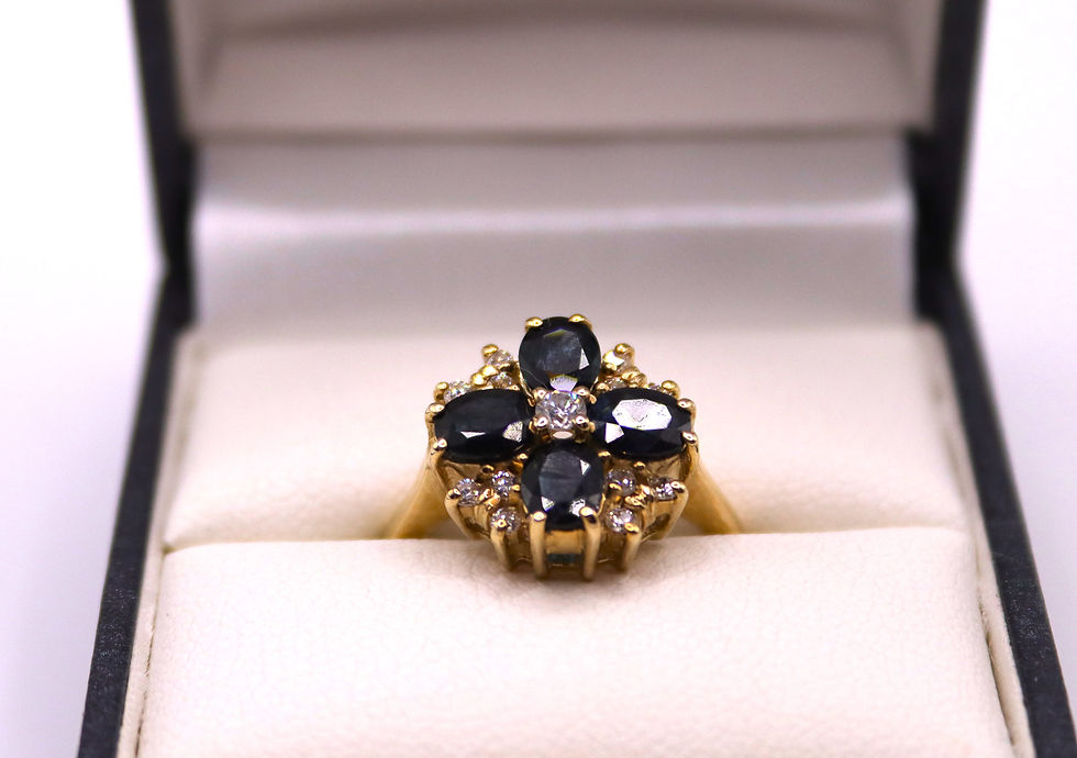 Thumbnail: 9ct Gold Flower Ring with Sapphires and Cubic Zirconia