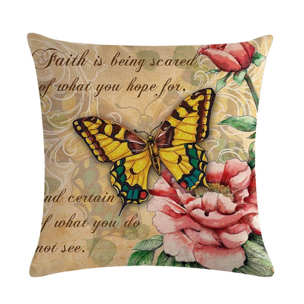 Thumbnail: Homyall Flower Butterfly Decorative Pillow Covers Cotton Linen Set of 4 Farmhous