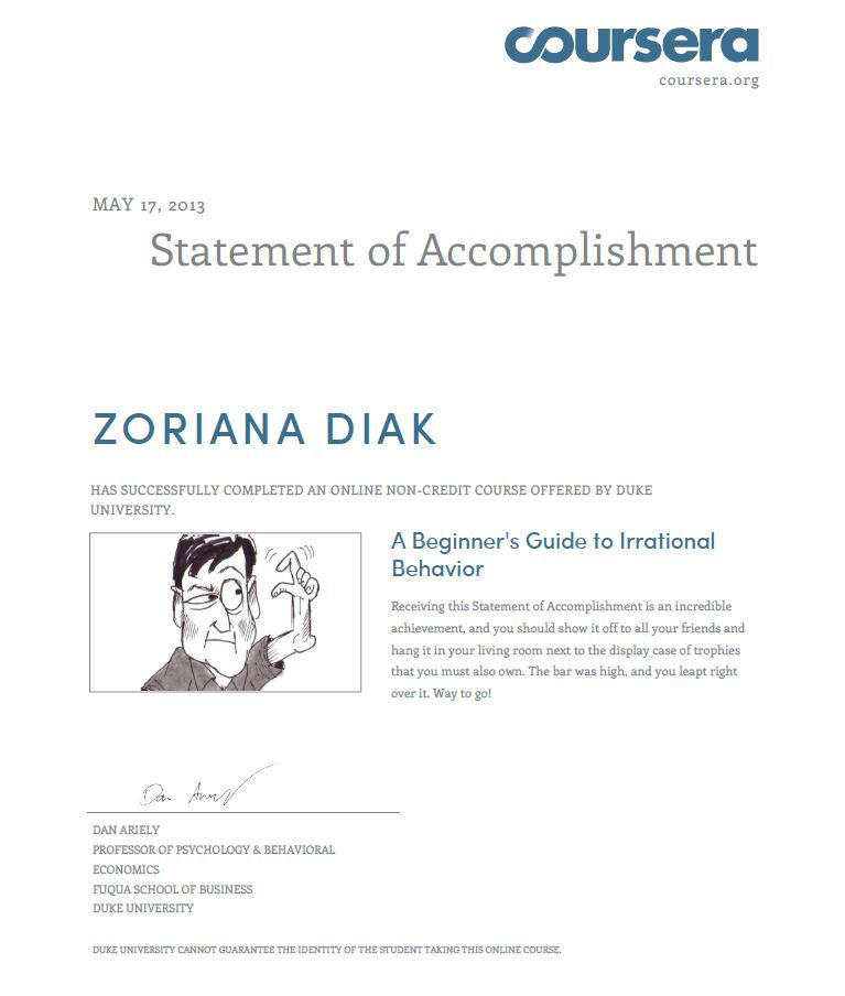 Irrational Behaviour Certification