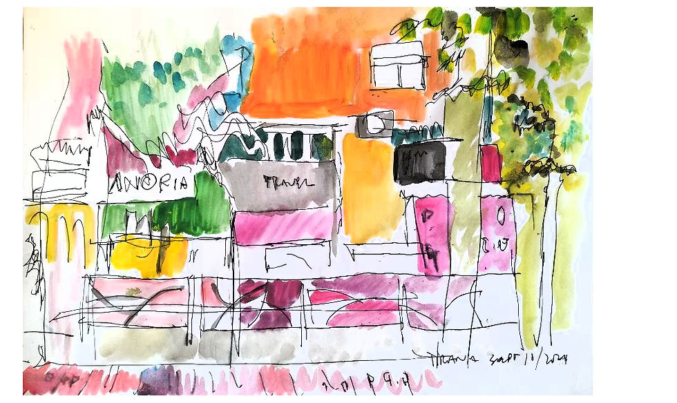 Street scene, sketch study, Tirana, Albania. Sept, 2024