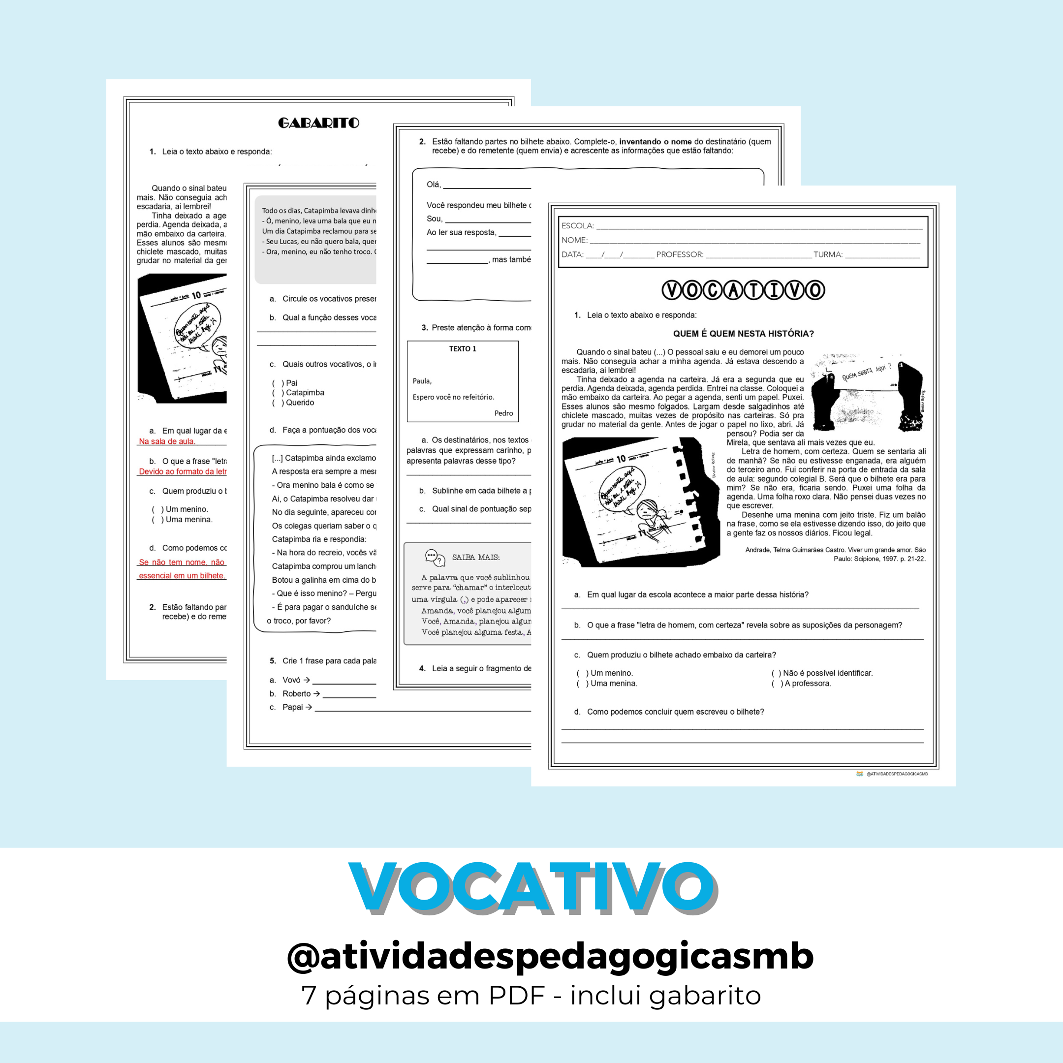 ATIVIDADE - vocativo / vírgula