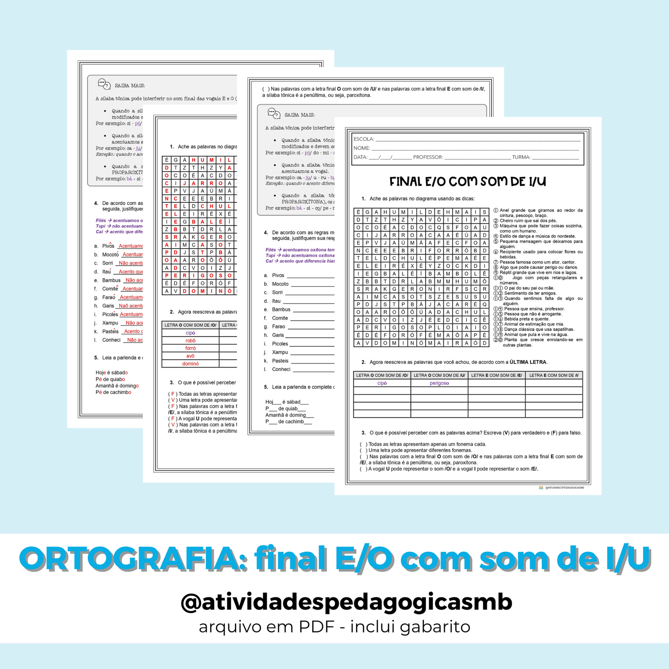 ATIVIDADE - final e-o com som de i-u / ortografia / acentuação