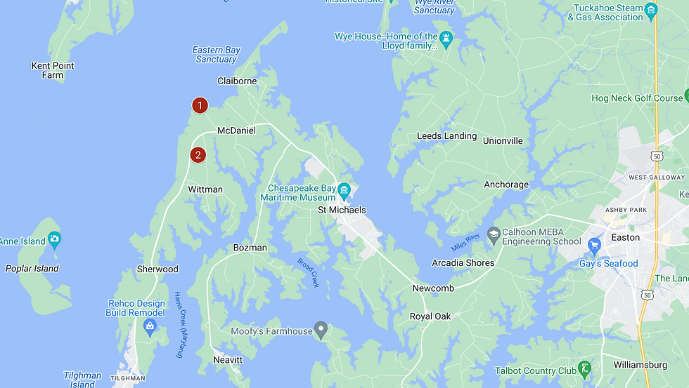 (1) Wade's Point (2) approximate location of Bolton