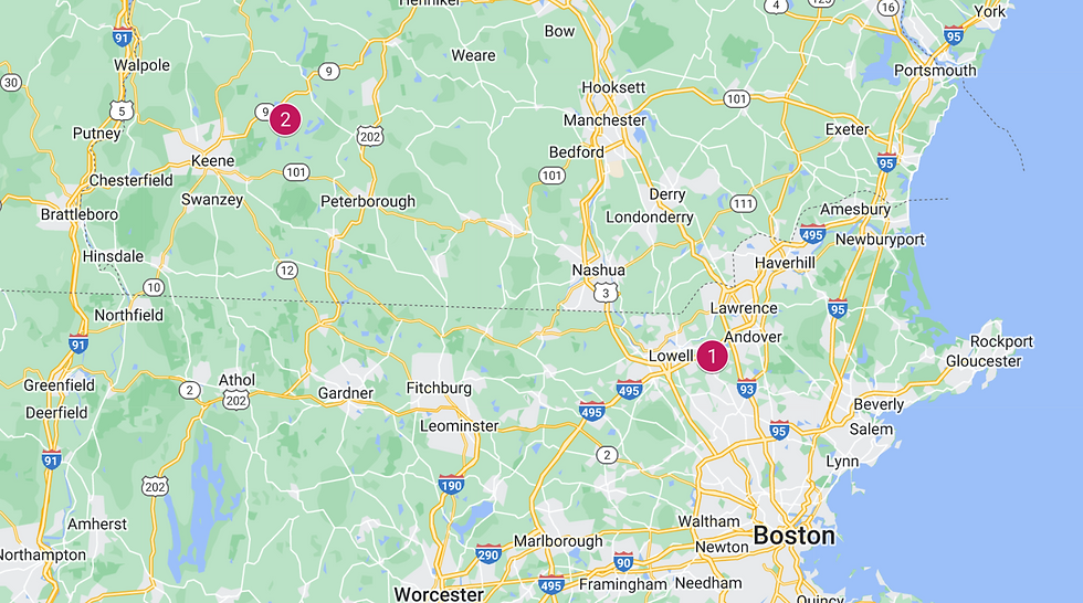 (1) Tewksbury, MA (2) Nelson, NH