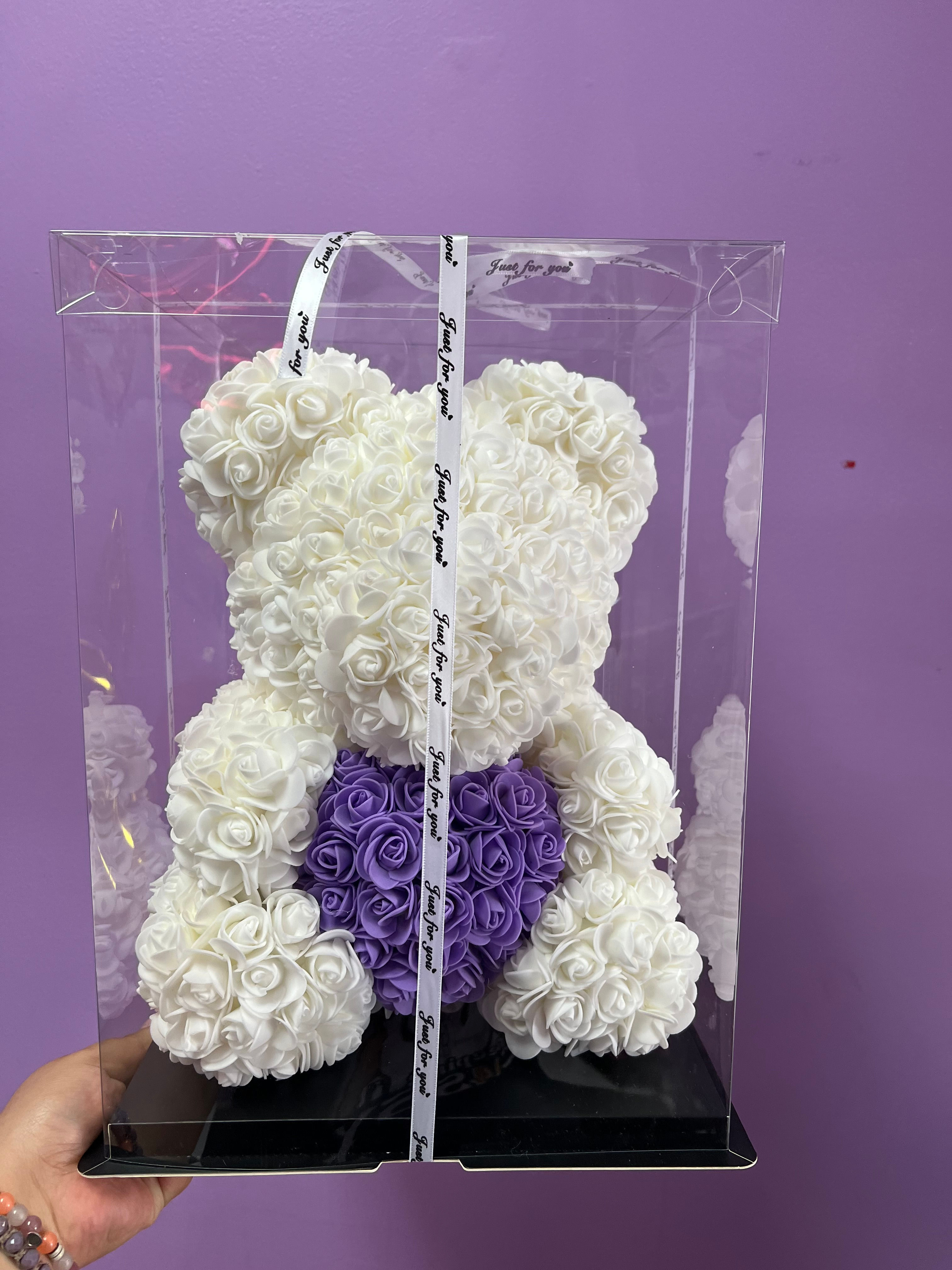 White Rose Bear with  Purple Heart