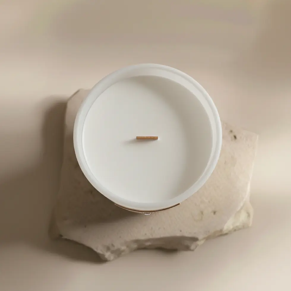 Thumbnail: Overhead view of smooth wax and untreated wooden wick in the Mystic Eye Vanilla Santal Candle.