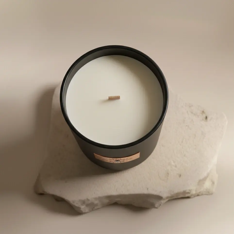 Thumbnail: Overhead view of smooth wax and wooden wick in the Mystic Eye Black Fig Candle.