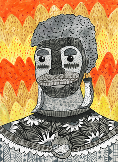 Leo Téllez, Leo Tellez. Ilustrador mexicano. Ilustración de una persona, arte naif, ilustración infantil. Illustration of a person, human kind, naif art, Mexican art, Mexican Artist, Mexican illustrator. African Person, African portrait, african art, retrato persona africana, arte africano.