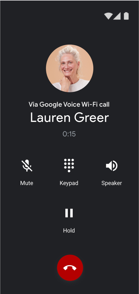 Google Voice product with a phone screen dialling. 