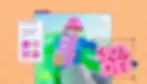 The Generate Image panel is open in Wixel. The prompt asks for a shiny, pink balloon text that says 30 percent off. The text is for a promotional Instagram post.