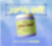A promotional image for supplements. The background has been edited so the jar floats over a gradient background, and there are text overlays promoting a discount.