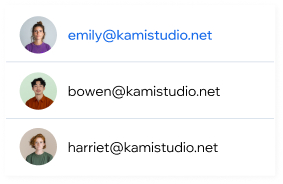 Email interface showing a new message being composed, with a list of professional custom email addresses at a branded domain.