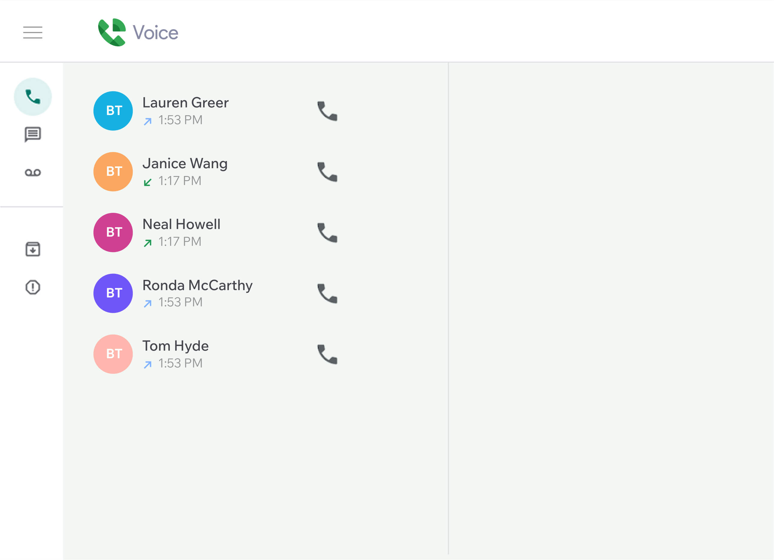 Google Voice product with a contact list.