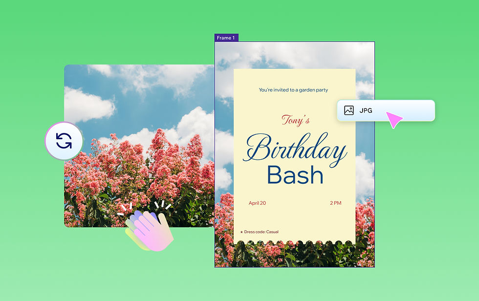 A designed invitation being converted to a JPG file.
