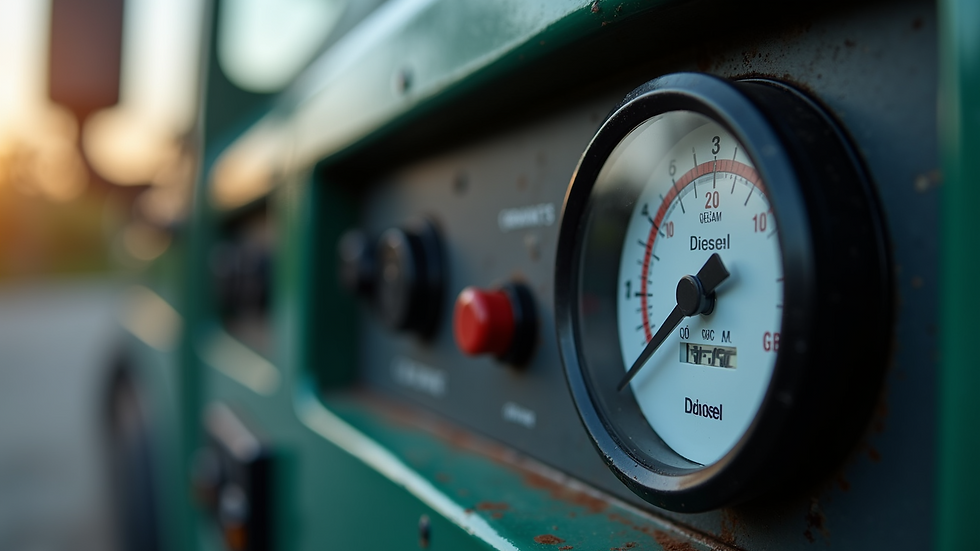 Close-up view of diesel fuel gauge on a generator