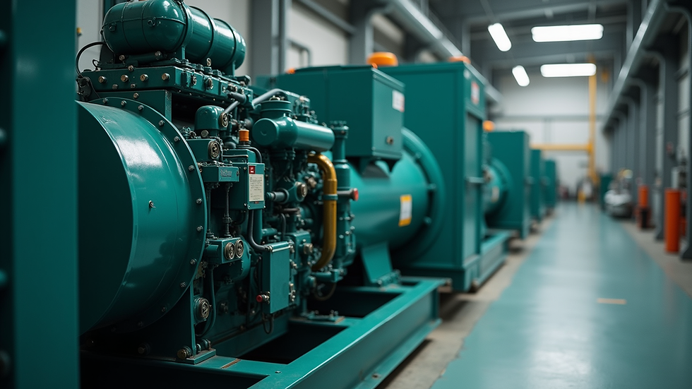 Eye-level view of a diesel generator installed in an industrial facility