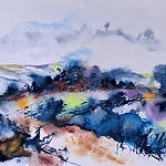 Liz studied art to A-level, then life took over. She started painting again in her late 60s. Her inspiration has always been trees in the landscape. Her style has evolved over time and her work has been described as "English landscape with a twist" also as "loose landscapes". The way she uses media means that initially the results are unpredictable - then follows the excitement of interpretation!!