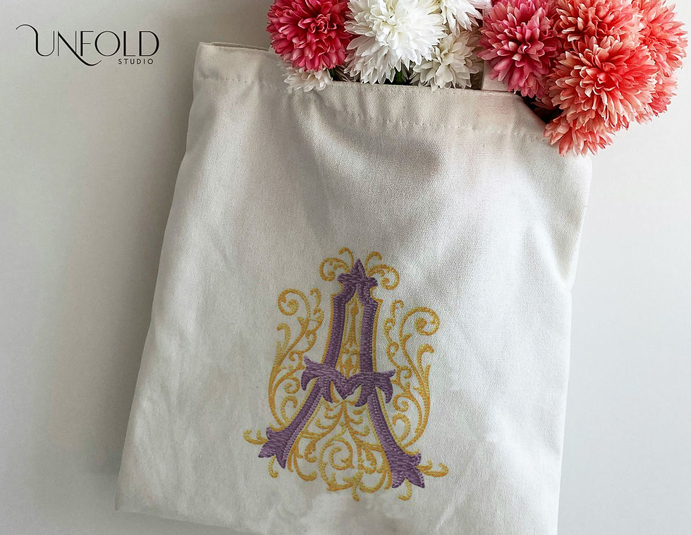 Thumbnail: Embroidered-style decorative letter A with elaborate swirls and scrolls, featuring intricate, flowing designs.