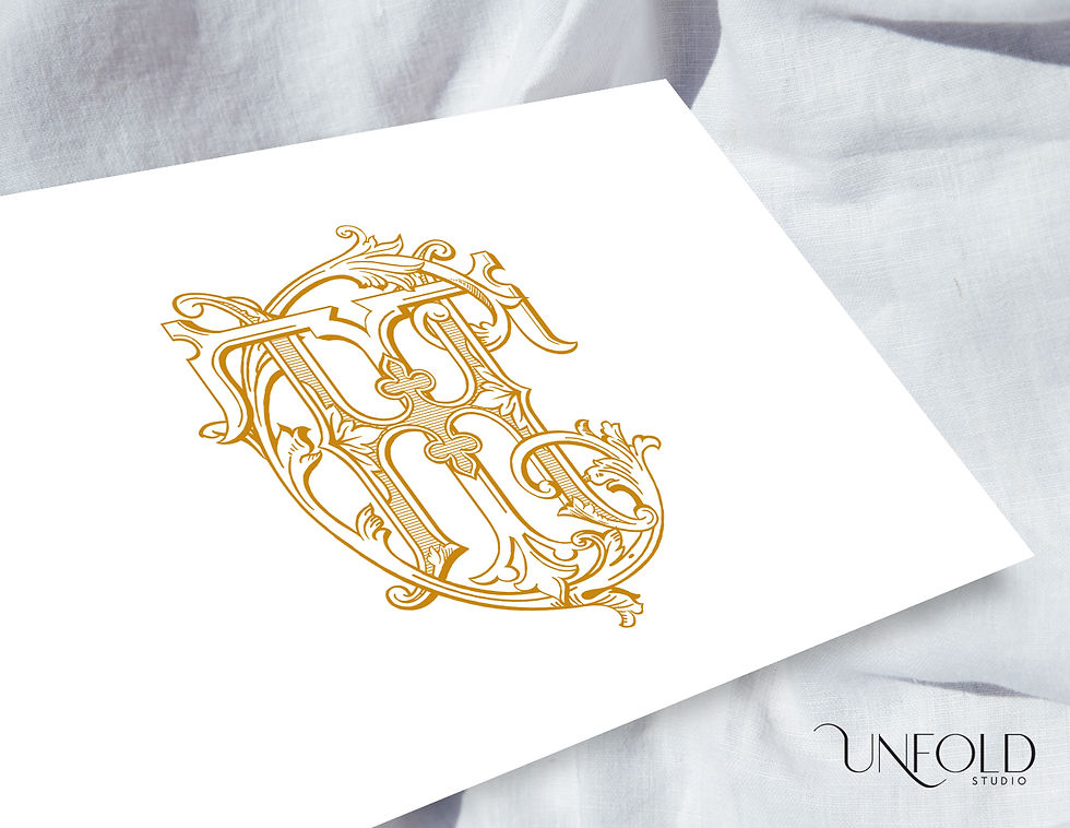 Elegant interlocking monogram featuring the initials T, H, C in a stylized, overlapping design.