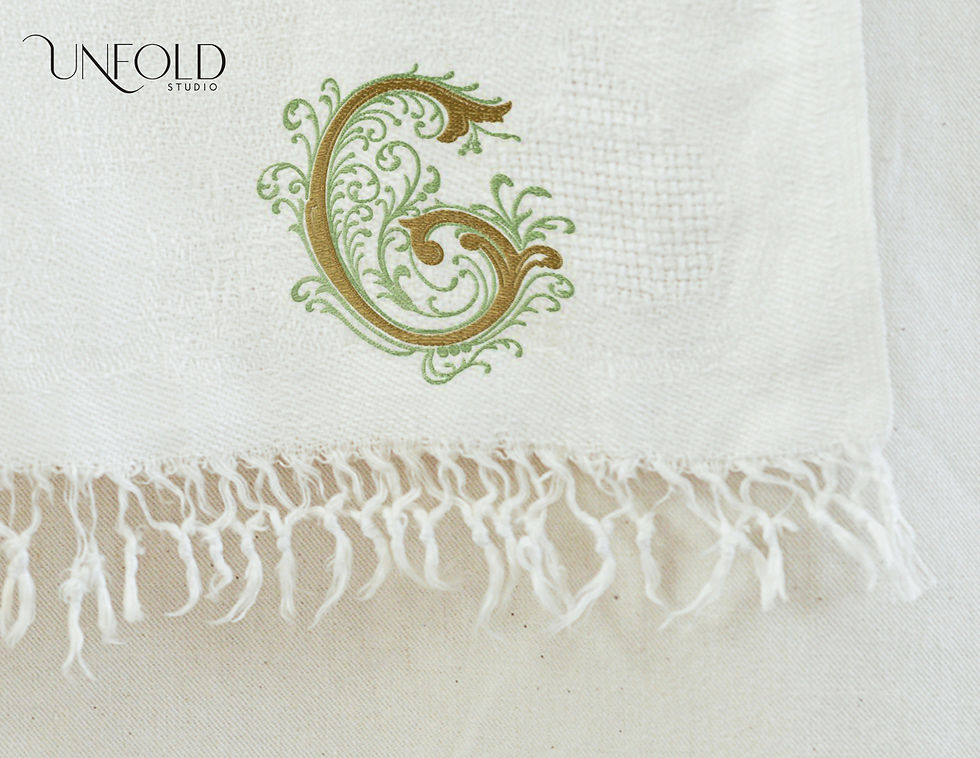 Thumbnail: Embroidered-style decorative letter G with elaborate swirls and scrolls, featuring intricate, flowing designs.