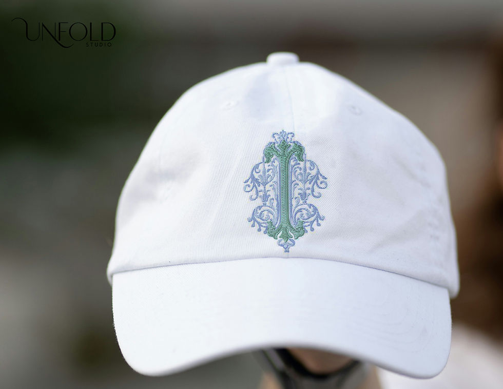 Thumbnail: Embroidered-style decorative letter I with elaborate swirls and scrolls, featuring intricate, flowing designs.