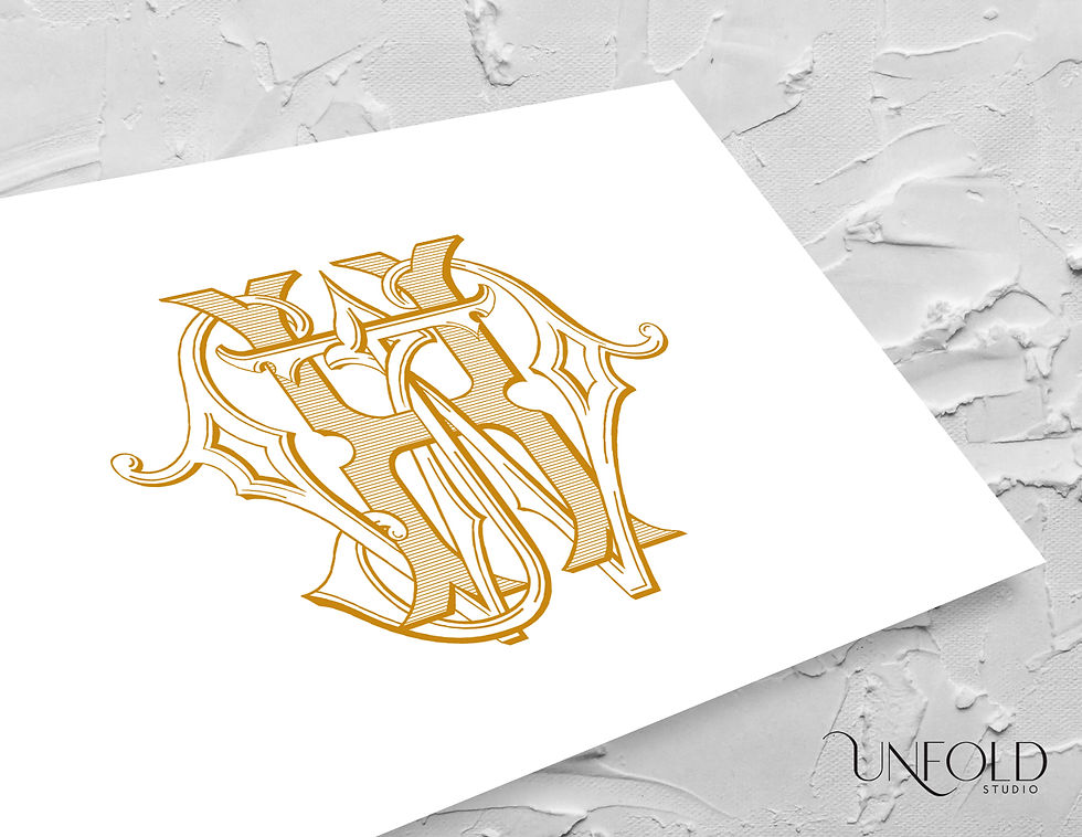 Elegant interlocking monogram featuring the initials W, J, and H in a stylized, overlapping design.