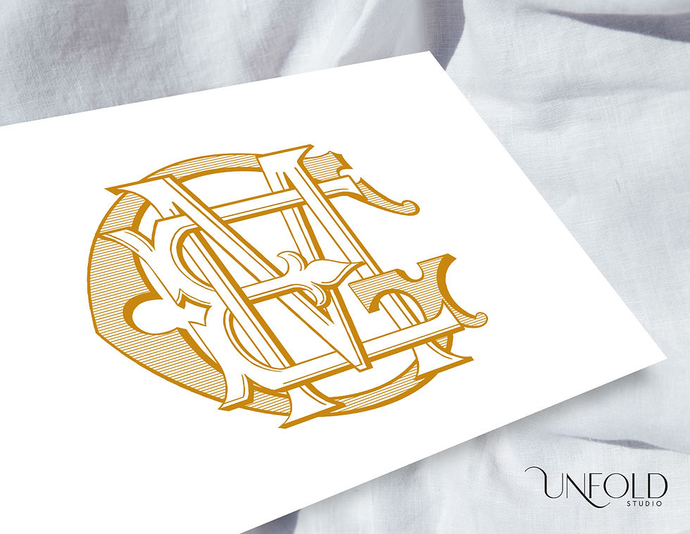 Elegant interlocking monogram featuring the initials M, G, E in a stylized, overlapping design