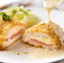 Chicken cordon bleu with veggies