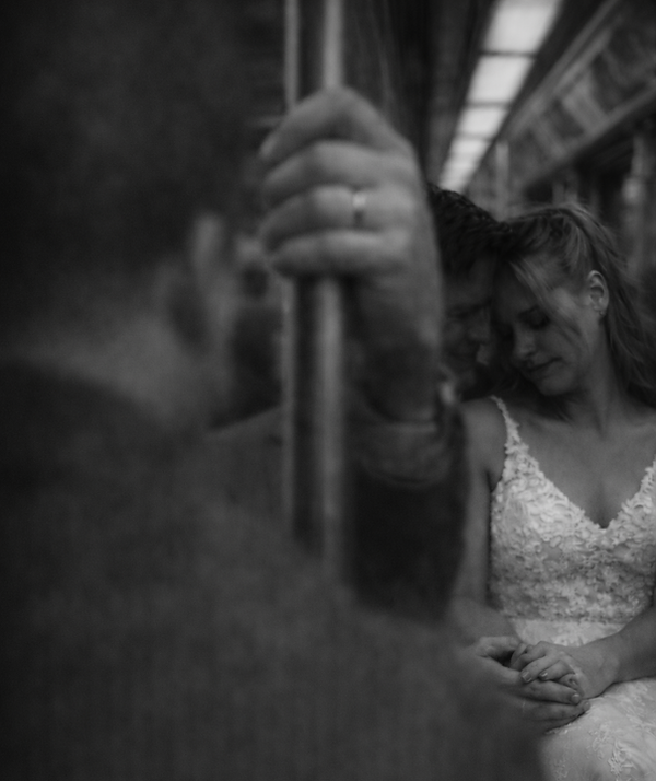 intimate moment in the subway