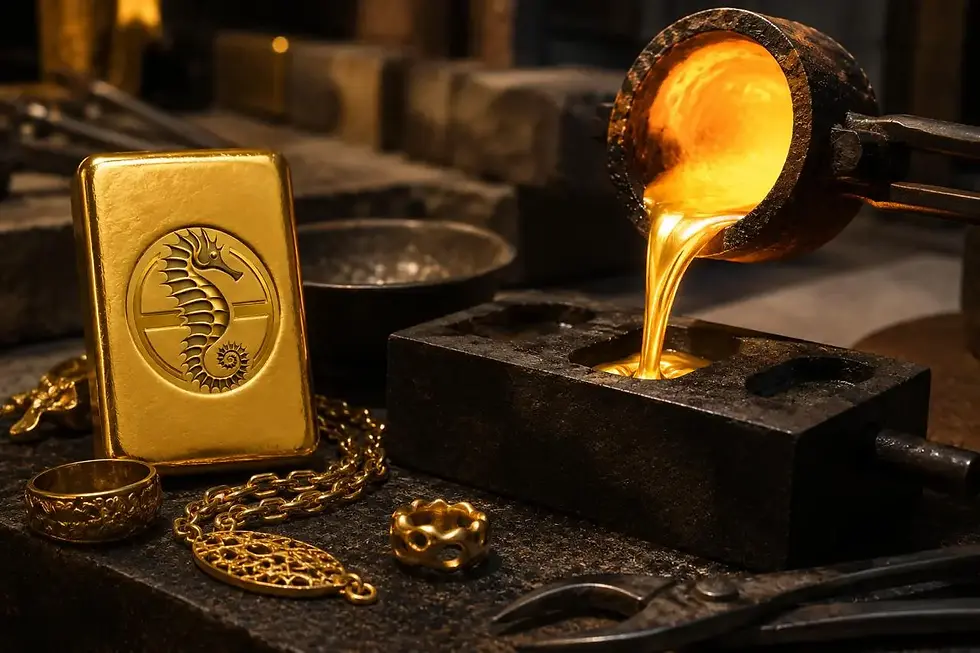 Fusion de l’or pour la fabrication de bijoux et lingot en or