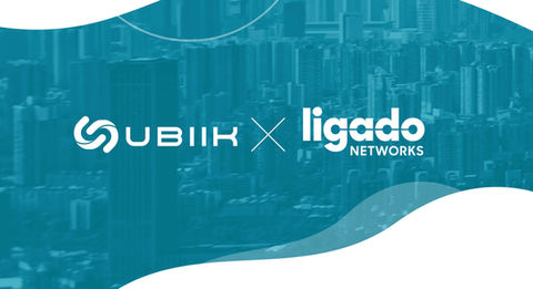 Ubiik logo and Ligado Networks logo with cityscape background