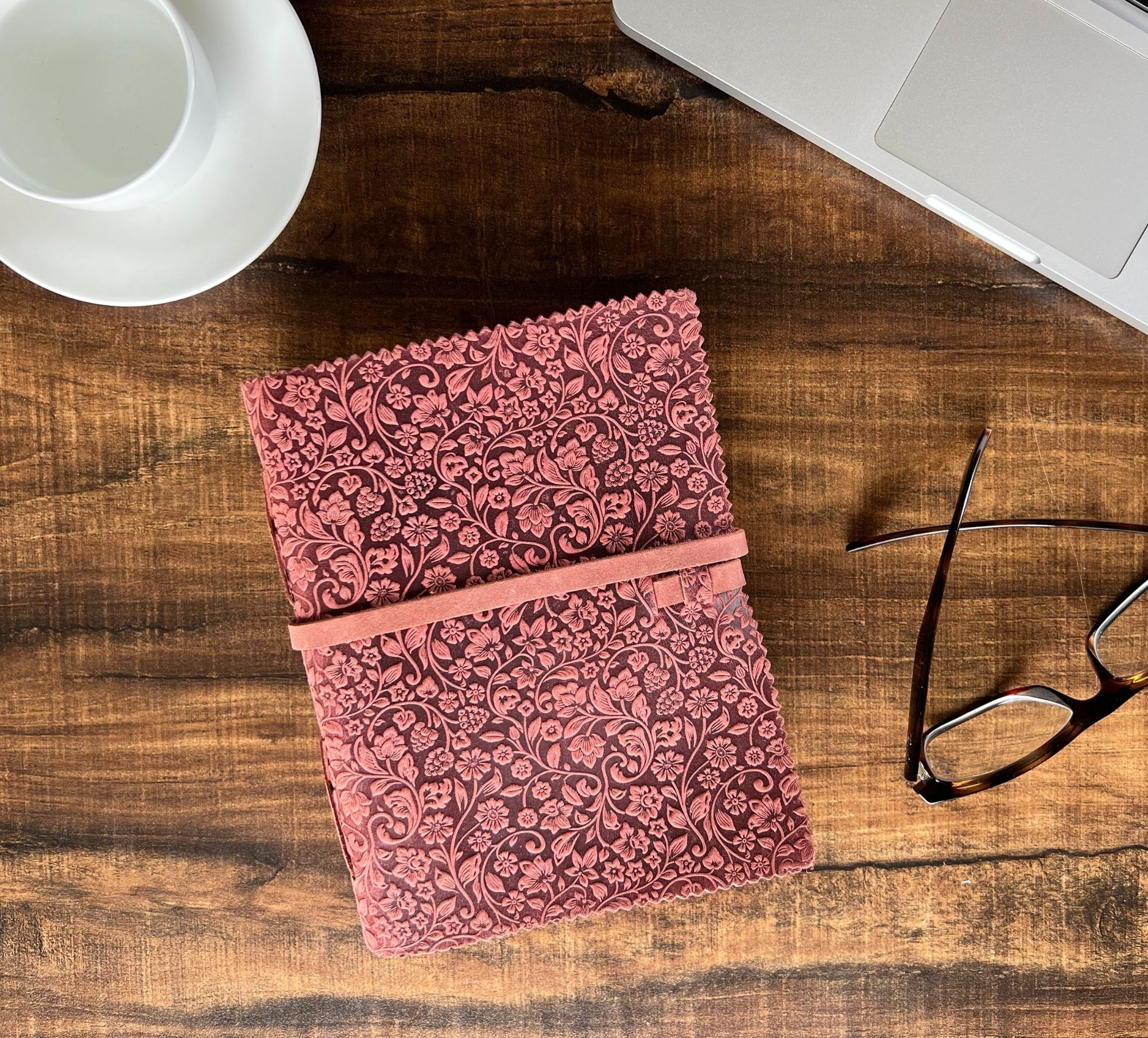 Leather Bound Floral Embossed Journal for Women Men - 200 Pages