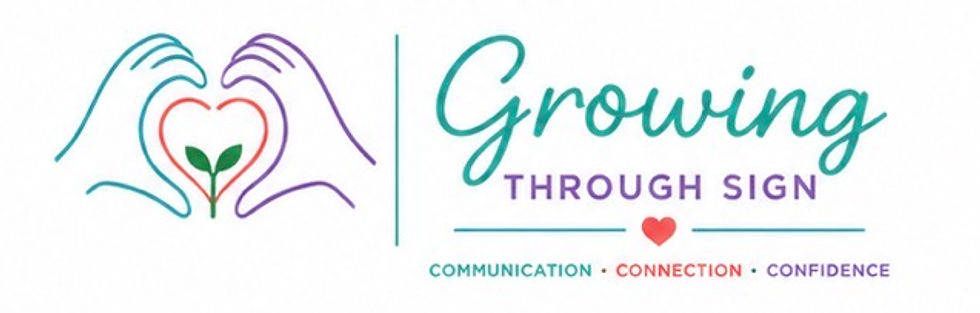Horizontal Growing Through Sign logo with hands forming a heart