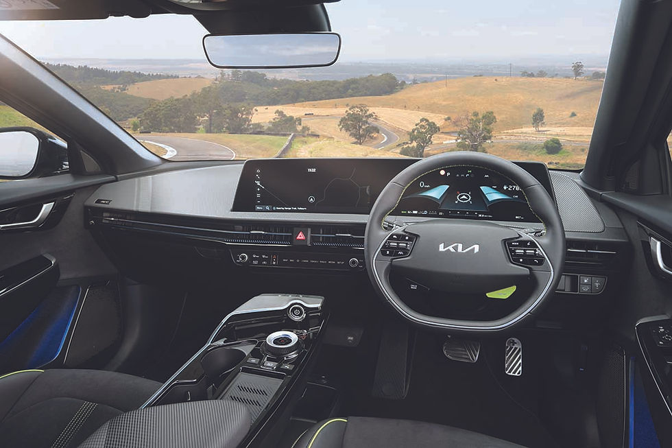 A blend of form and function, the interior of the GT uses recycled materials, manufactured seat facings, and the all important green button!