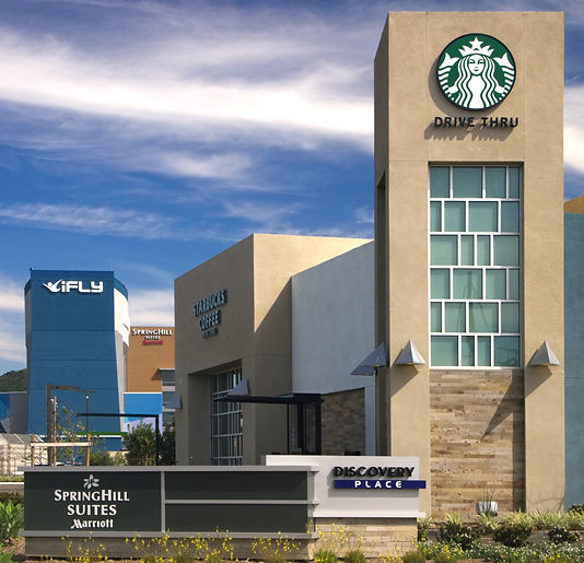 Discovery Place, indoor sky-diving, hotel, Starbucks, Spring Suites Hotel, iFly, Qualcomm Way and Camino de la Reina North, San Diego, CA 92108, Sudberry Properties