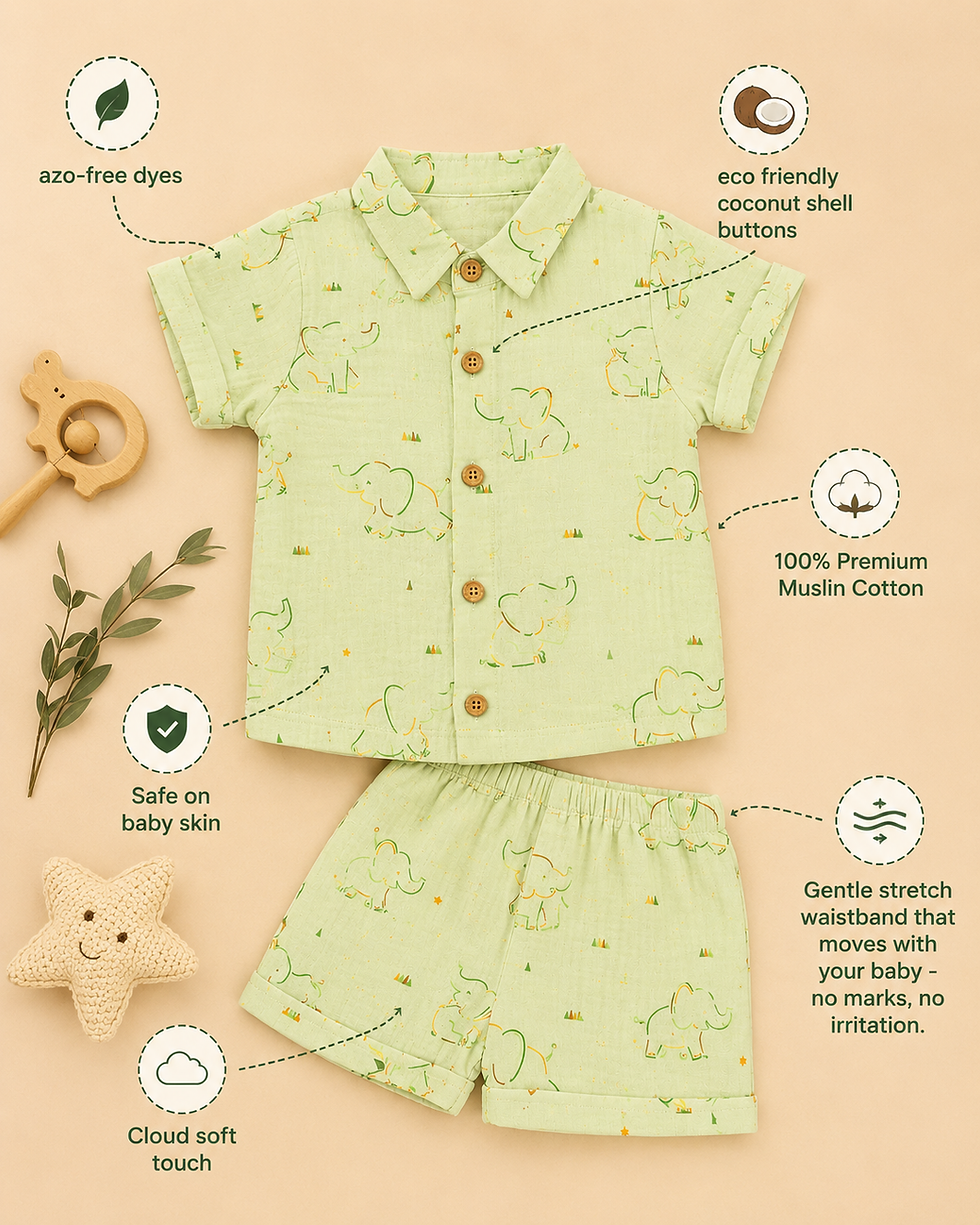 Thumbnail: Vizha Premium Muslin Collared Co-ord Set - Pistachio Parade