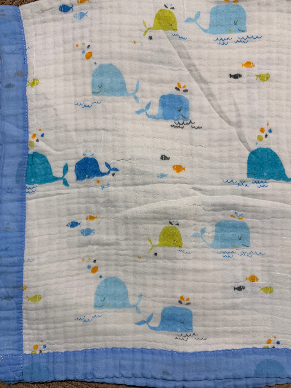 Thumbnail: Vizha Premium 6-Layer Muslin Cotton Breathable Blanket-Wonder Whales(110x110cm)