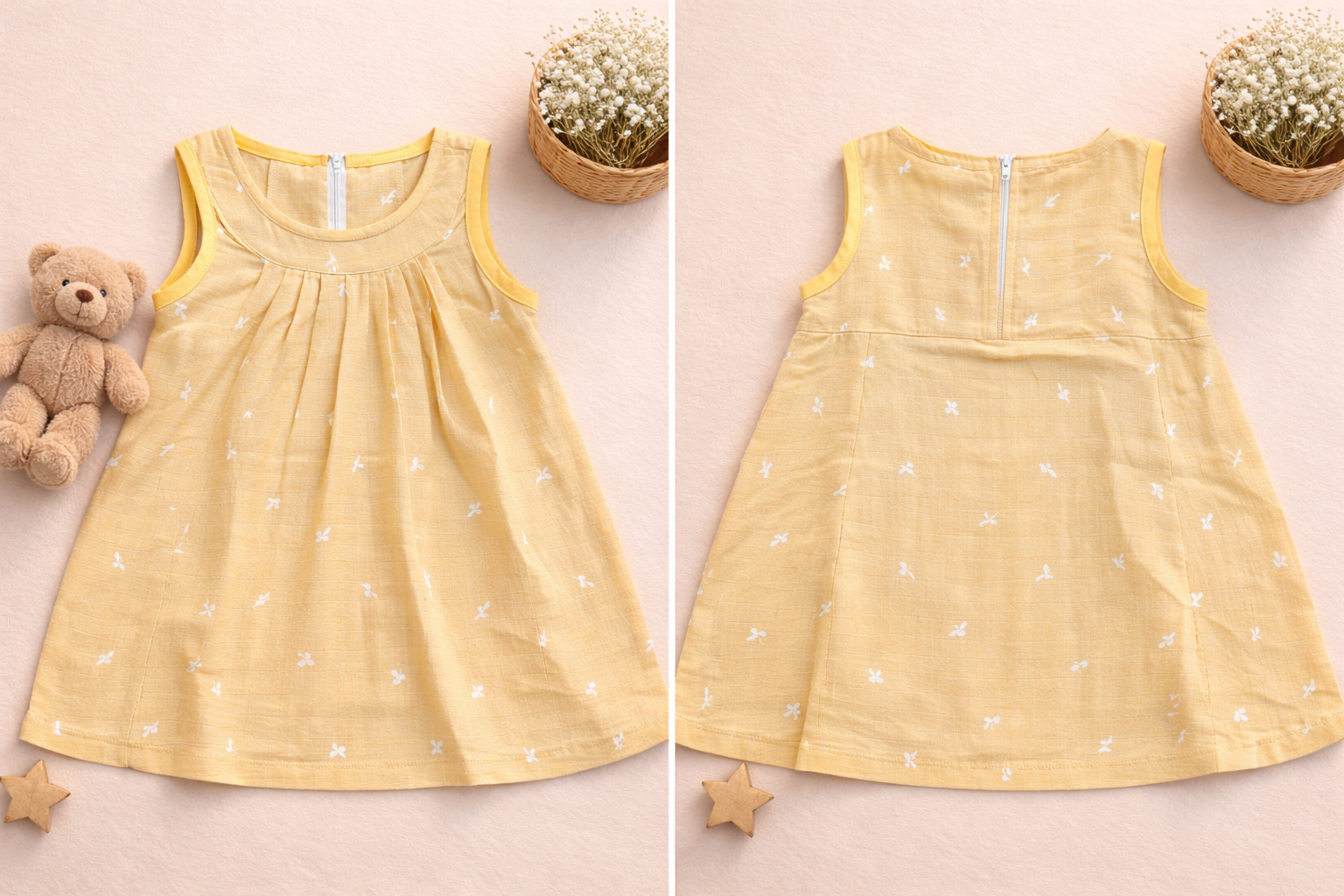 Vizha Premium Muslin Zipper Frock-Honey Glow