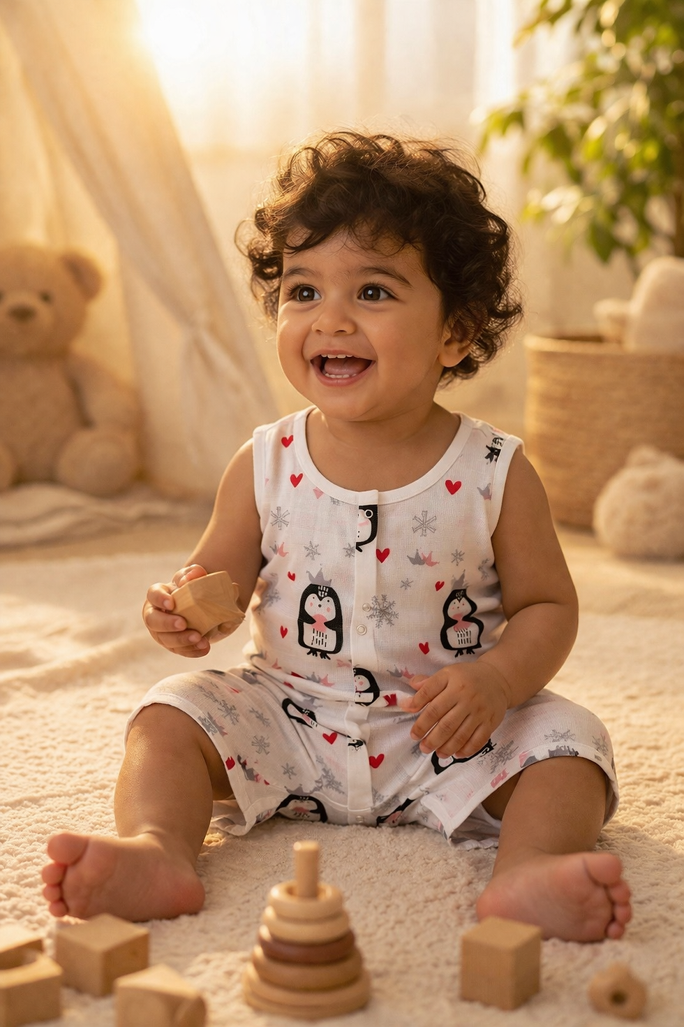 Thumbnail: Vizha Premium Cloud-Soft Muslin Jabla - Penguin Pals