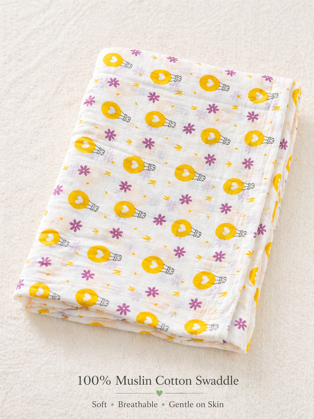 Vizha Premium Muslin Swaddle (100 x 100 cm) - Daisy Skies