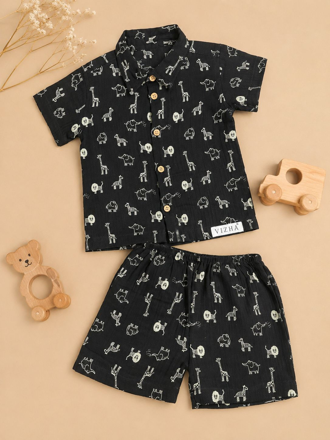 Vizha Premium Muslin Crinkle Co-ord Set-Jungle Ink