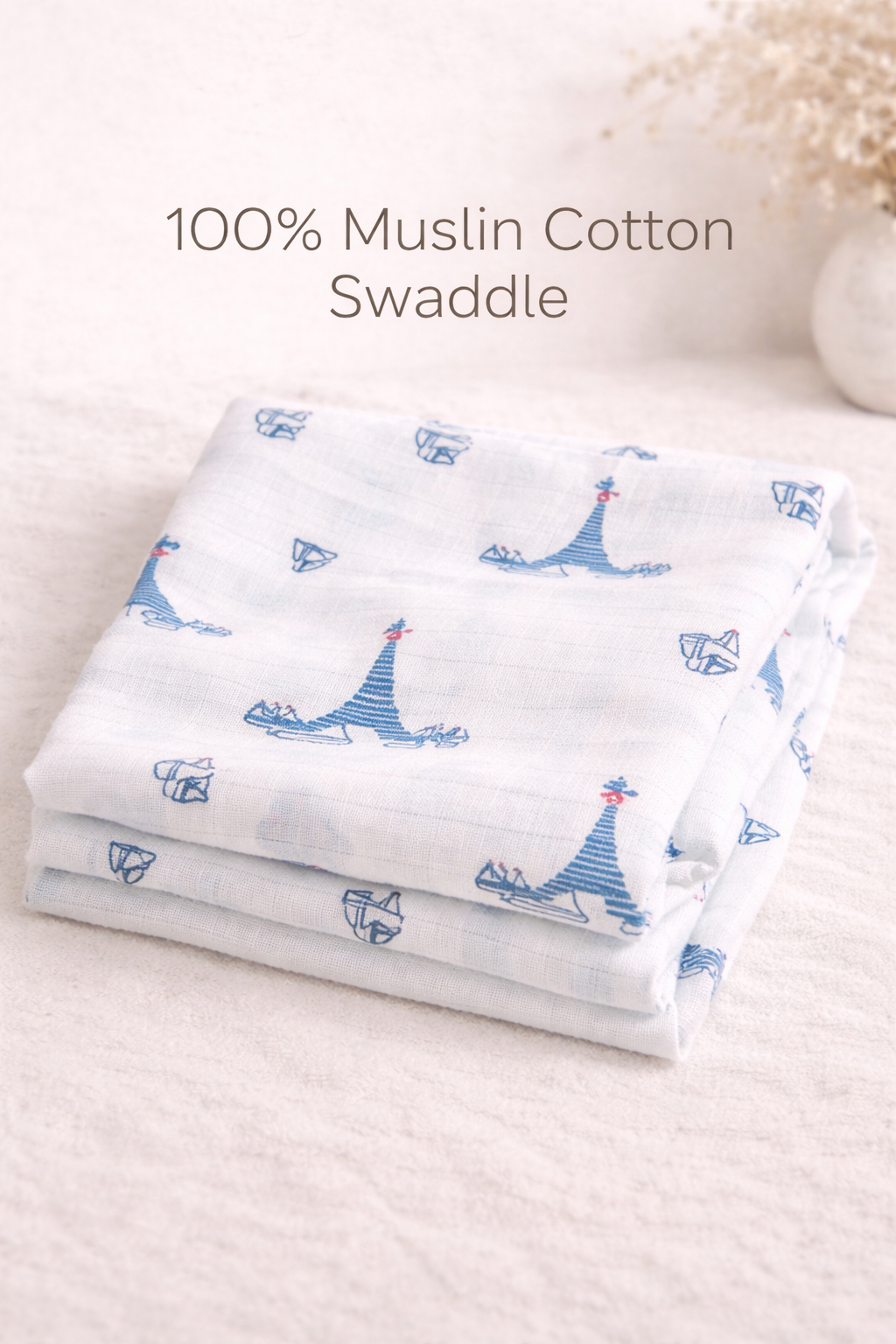 Vizha Premium Muslin Swaddle (100 x 100 cm) -Tower & Tides