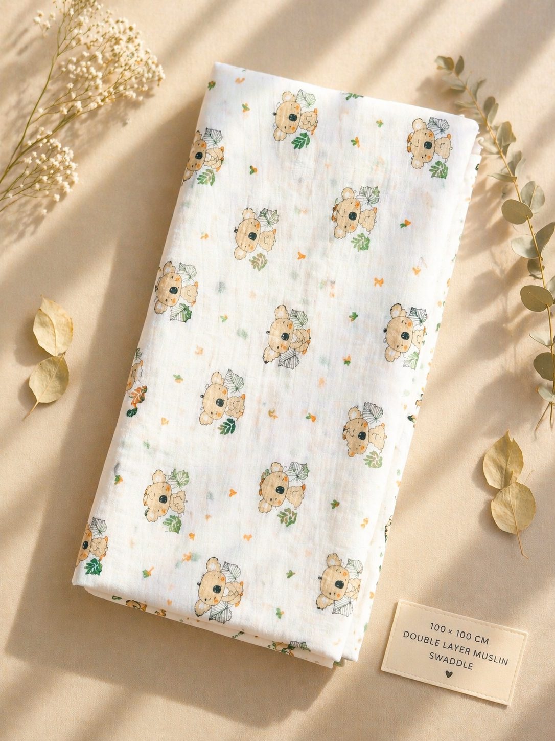 Vizha Premium Muslin Swaddle (100 x100 cm) -Koala Cuddles