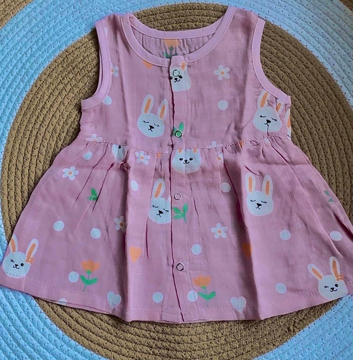 Vizha Muslin Sleeveless Front Open Frock-Purple Bunnies