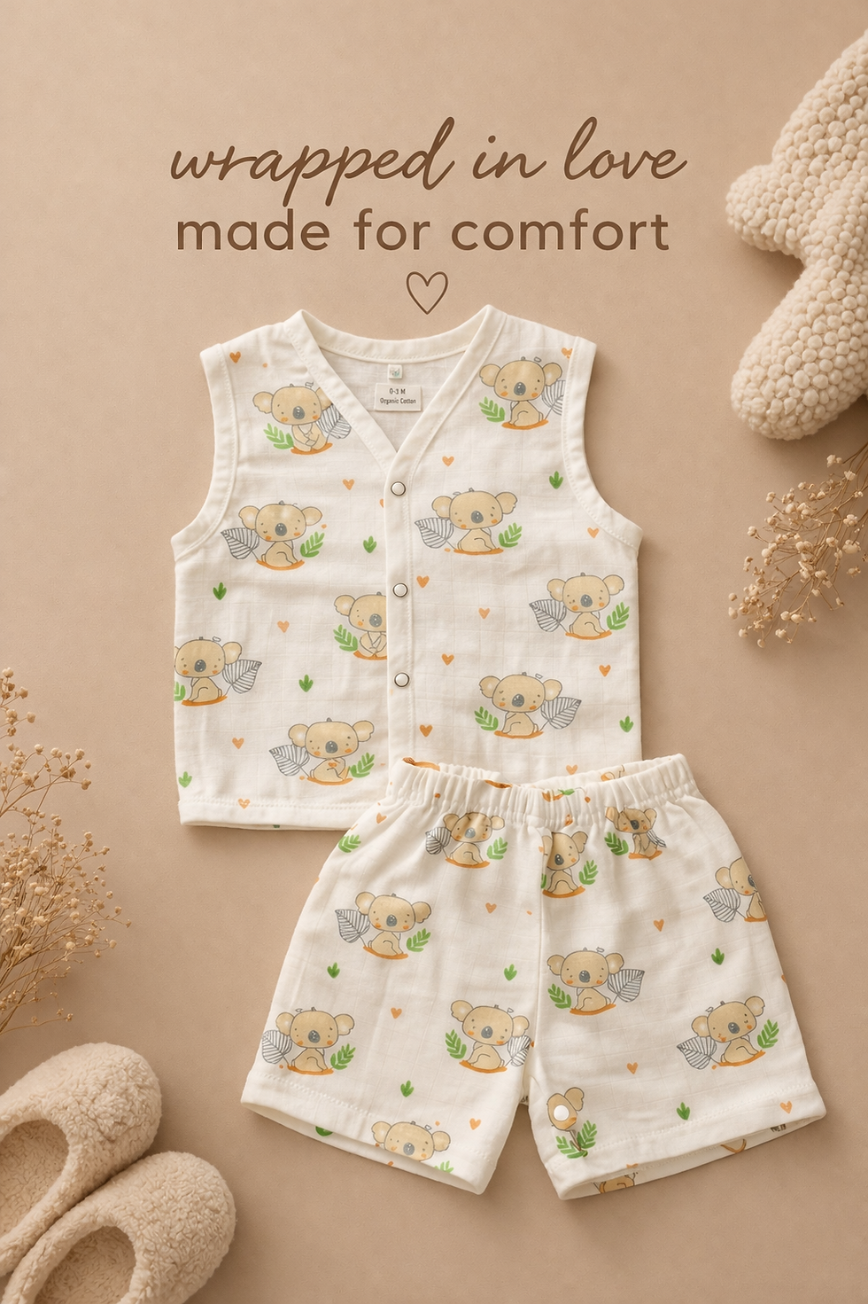 Thumbnail: Vizha Premium Cloud-Soft Muslin Co-ord Set-Koala Cuddles