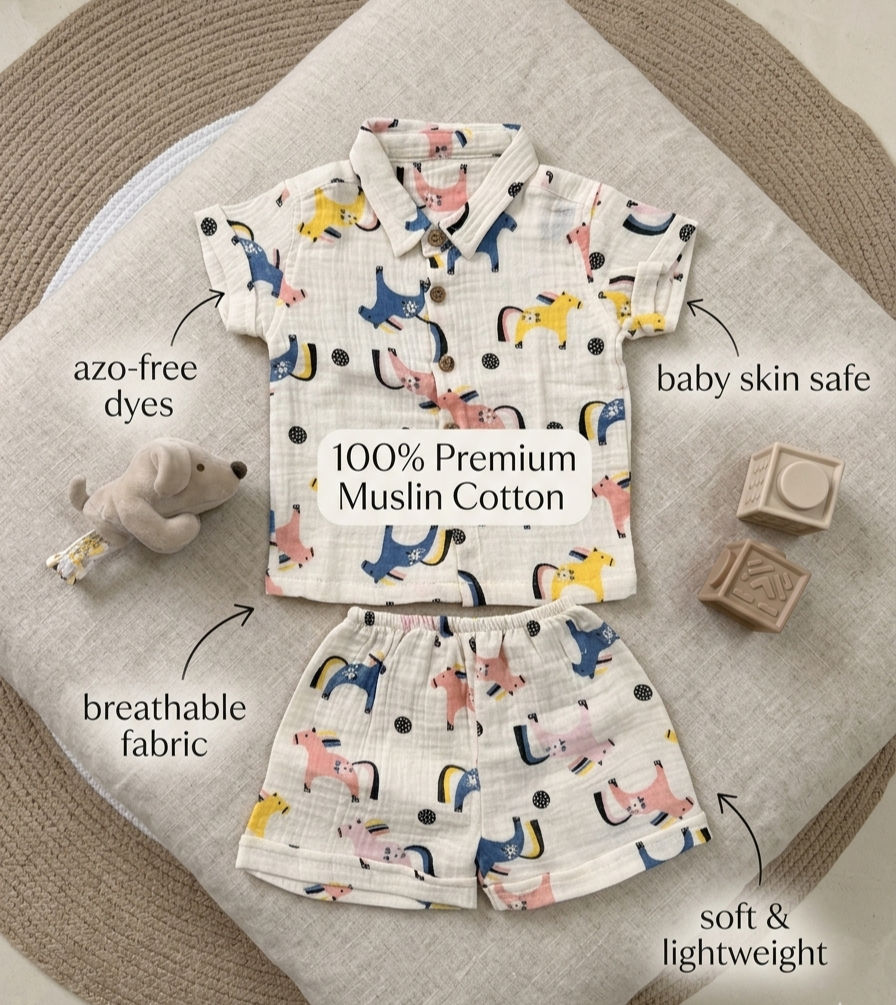 Thumbnail: Vizha Premium Muslin Co-ord Set-Cotton Candy Unicorn