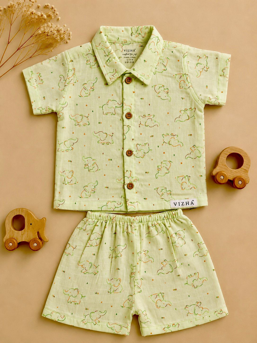 Vizha Premium Muslin Collared Co-ord Set - Pistachio Parade