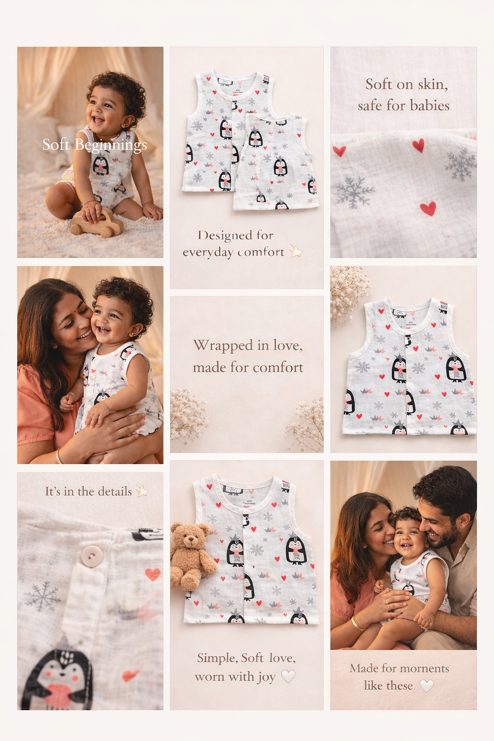 Thumbnail: Vizha Premium Cloud-Soft Muslin Jabla - Penguin Pals