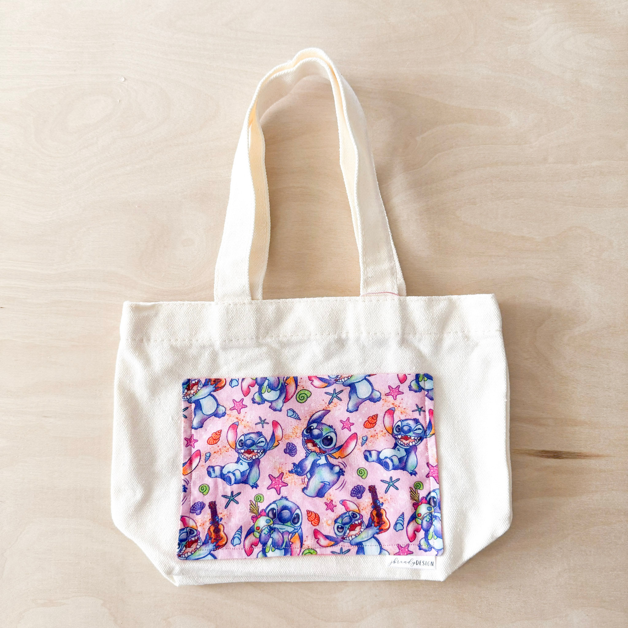 Pink Beach Time Stitch Beige Mini Canvas Bag