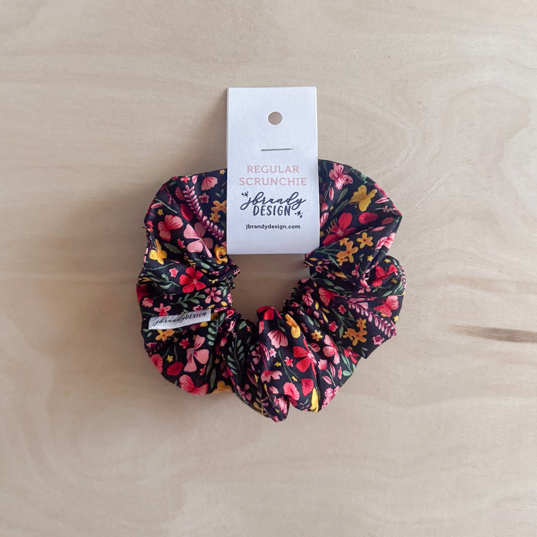 Flower Garden Black Regular Scrunchie